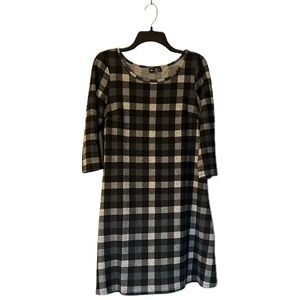 Checkered Black, Blue & Gray Midi Dress